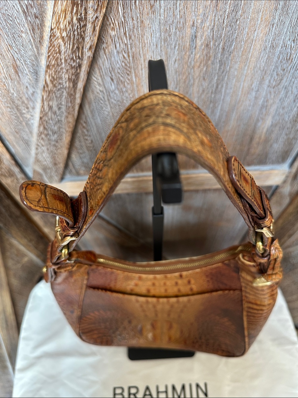 Brahmin Brown Croc-Embossed Shoulder Bag with Matching Wallet & Checkbook Cover - Picture 6 of 16